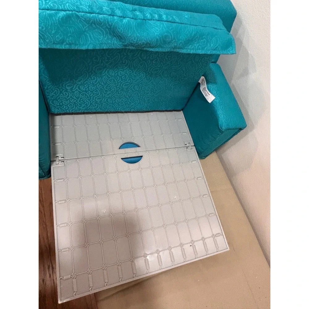 American Girl Doll Teal Blue Fold Out Sofa Bed Furniture Scroll Pattern CMC57